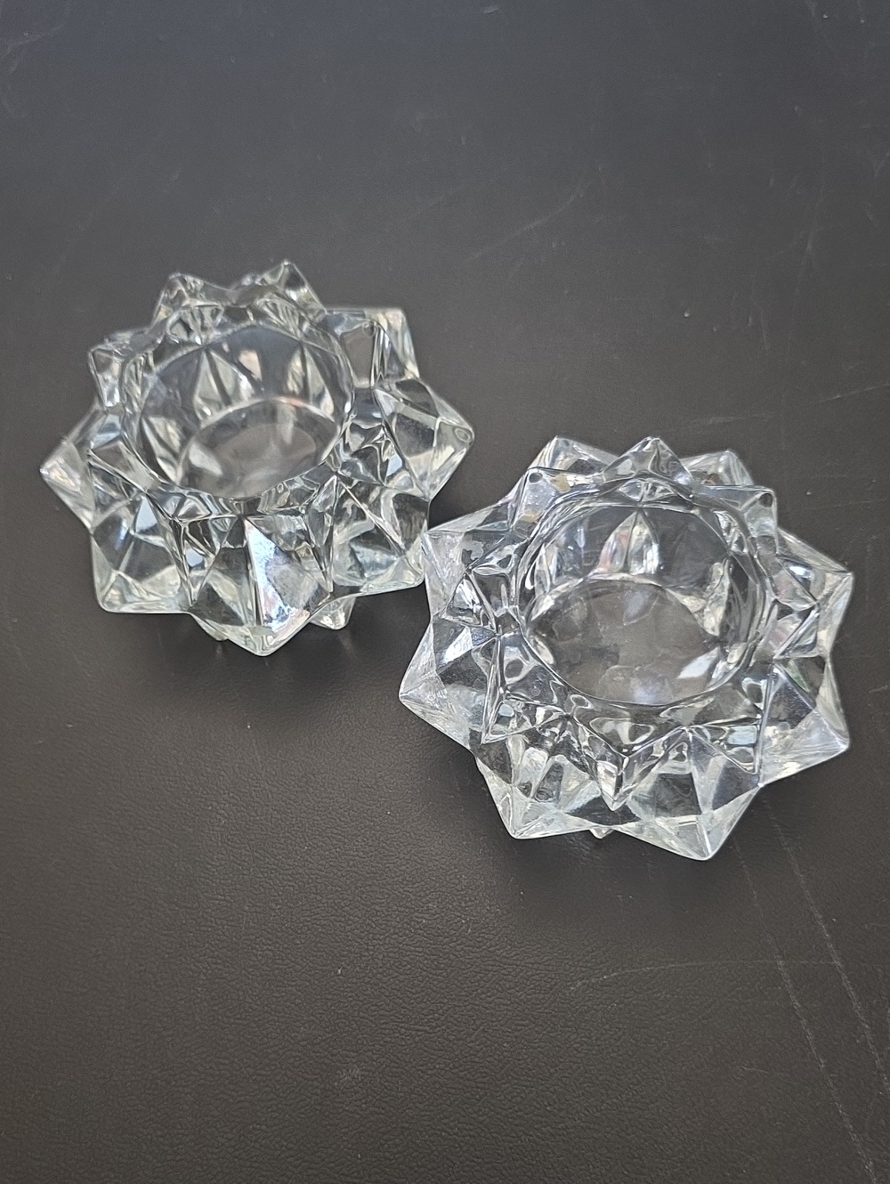 Vintage Indiana Glass Crystal Star Tea Light Holders - Clear (Set of 2)